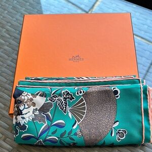 Hermes Green Floral Print scarf